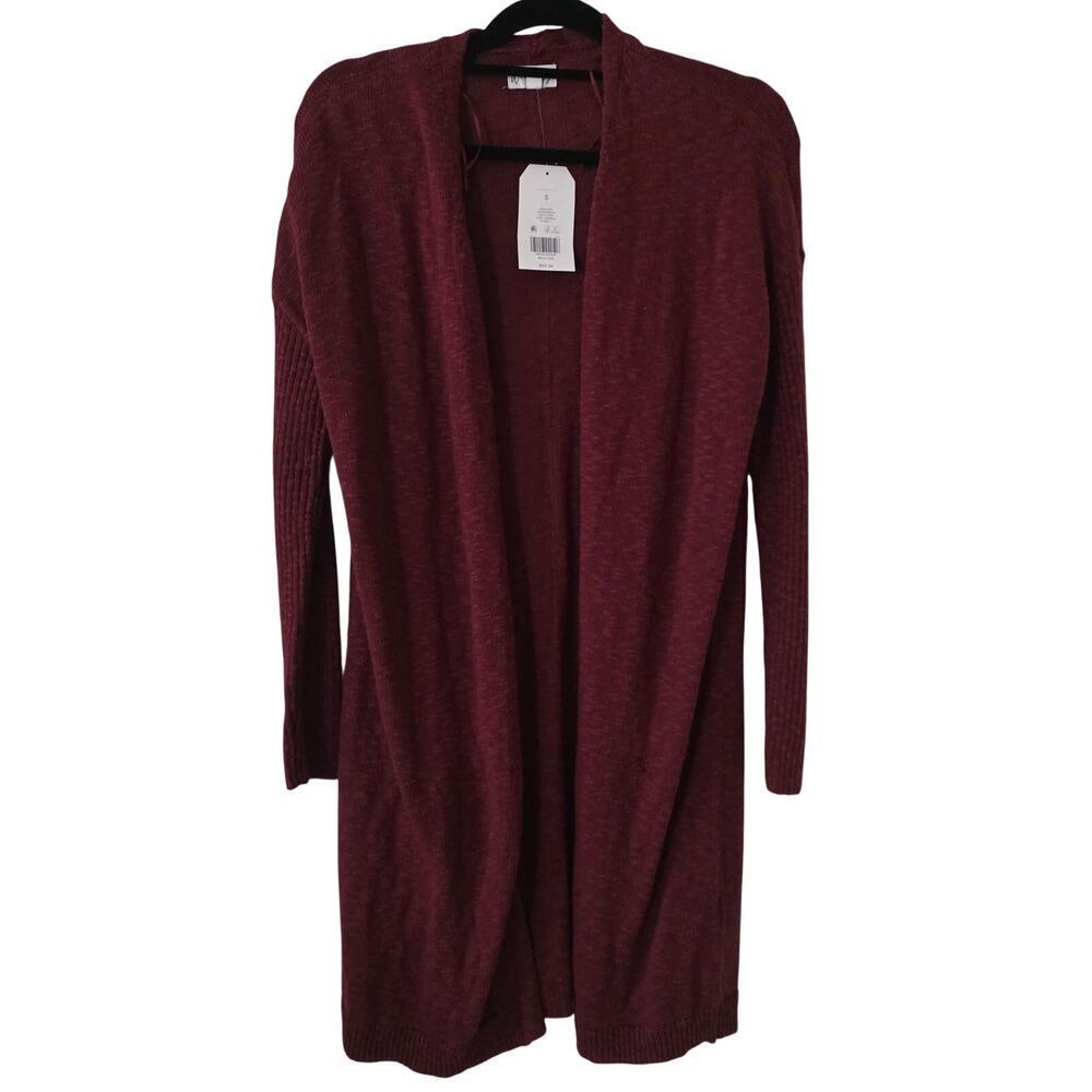 Wonderly Open Front Long Sweater Burgundy Cardigan Size Small